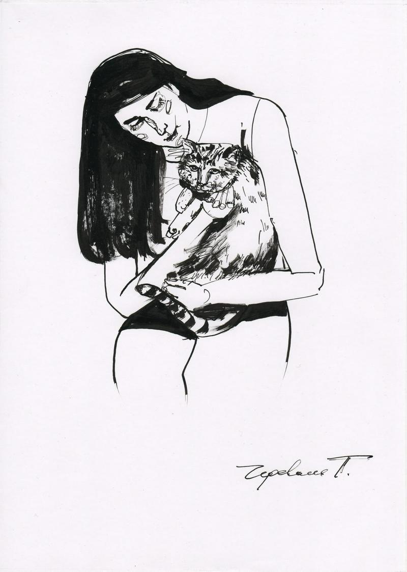 Model with cat
